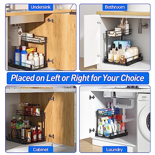 LAMU Larger Under Kitchen Sink Organizers and Storage, Metal Under Sink Organizer Bathroom Cabinet, Undersink Organizers Kitchen, Under Sink Storage and Organization, 13.4W x 16.9D x 15.7H inches