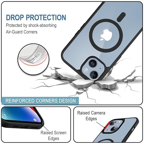 Image of Xmon Hybrid Shockproof Case for iPhone 13 /14, Mag-Safe Compatible, Transparent Hard PC Back with Black TPU Bumper, Slim Protective Phone Cover (iPhone 13 /14)