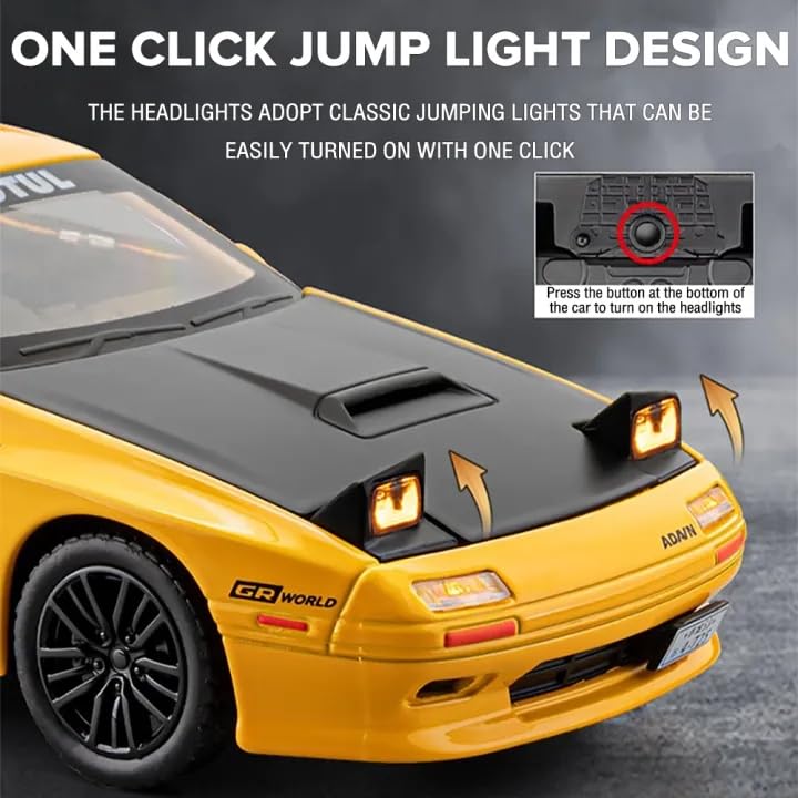 Image of Invite 1:32 Scale Mazda RX-7 Diecast Model Car with Sound & Light, Alloy Pull Back Toy Car, Openable Doors, Collectible Mini Car Gift for Kids Boys Girls (1:32 Mazda RX-7[Yellow])