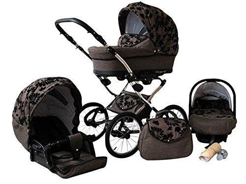 Lux4Kids Margaret Nostalgie Kombikinderwagen (Regenschutz, Moskitonetz, Autositz Adapter) 05 Lila Mohnblumen