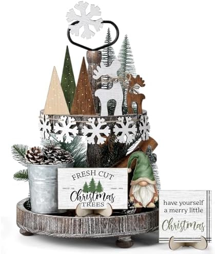GlikCeil 20 Pcs Neutral Christmas Tiered Tray Decor Gingerbread W...