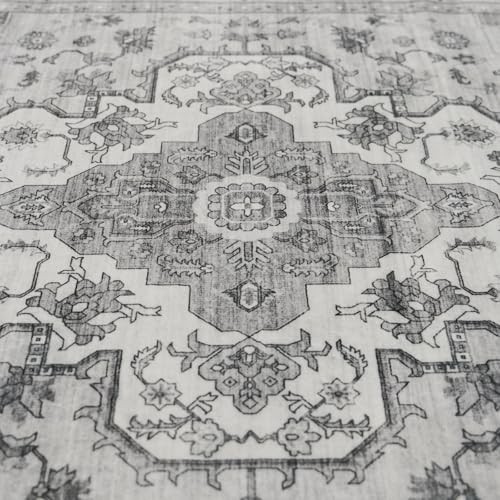 Living Room 2x5 Runner Rug - Boho Rugs for Living Room Stain Resistant Carpet Vintage Tribal Rugs for Bedroom Kitchen Bathroom with Non Slip Backing Home Decor Floor Decoration Mat 2x5 Grey/White