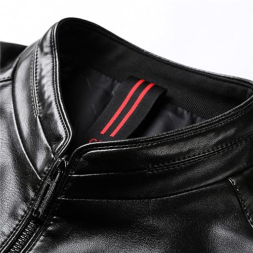 Chaqueta de cuero sintético para hombre con cuello alto y cierre miniatura 3