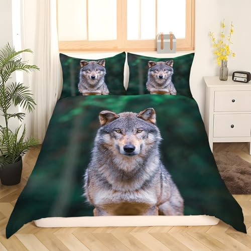 Housse de couette 240 x 260 loup microfibre douce avec zip - 3
