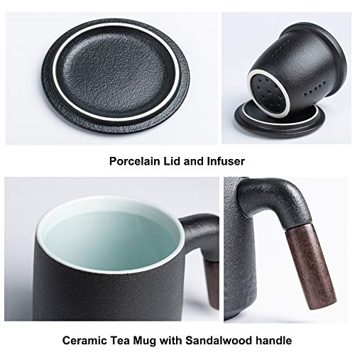 Iharbort Tea Cup With Sandalwood Handle, 13 Oz, Ceramic Tea Mug With Porcelain Infuser And Lid For Hot Tea Or Coffee, Gift Set, 1-Pack (Matte Grey) #TOP1