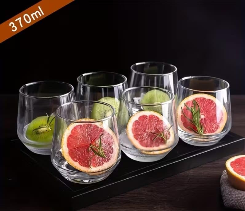 Image of PrimeWorld 370ML Vintage Drinking Glasses - Set of 6 | Premium Water, Juice, Cocktails, Mocktails, Whisky & Beverage Glasses | Elegant & Durable Glassware for Everyday Use