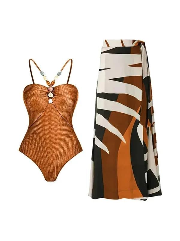 Image of AARAM Stylish Premium Women's One Piece Swimsuit with Cover Ups Wrap Skirt Sarong Retro Floral Print Monokini Tummy Control Swimwear, Printed Swimming Costume for Women Beach Wear