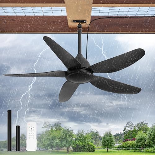 Glowivia 46' Outdoor Ceiling Fan No Lights,IP65 Waterproof Gazebo Fan with Remote Control 6-Speeds DC Motor,Plug in Hanging Fan without Light for Patio Porch Pergola