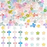 Magibeads 200 cuentas mixtas de cruz de estrella para hacer joyas, cuentas acrílicas transparentes degradadas, mini cruces, cuentas de estrella, cuentas cristianas para llavero, rosario, pulsera