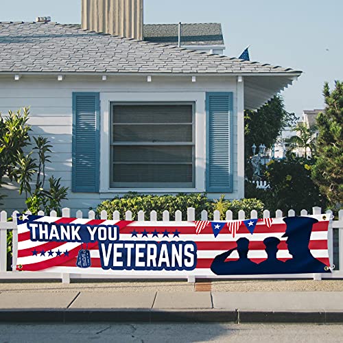 Large Thank You Veterans Banner 120 x 20 Flag for Deck Terrace Porch Balcony Backyard Lawn Garden Decoration with 4 Brass Grommets (colour5)