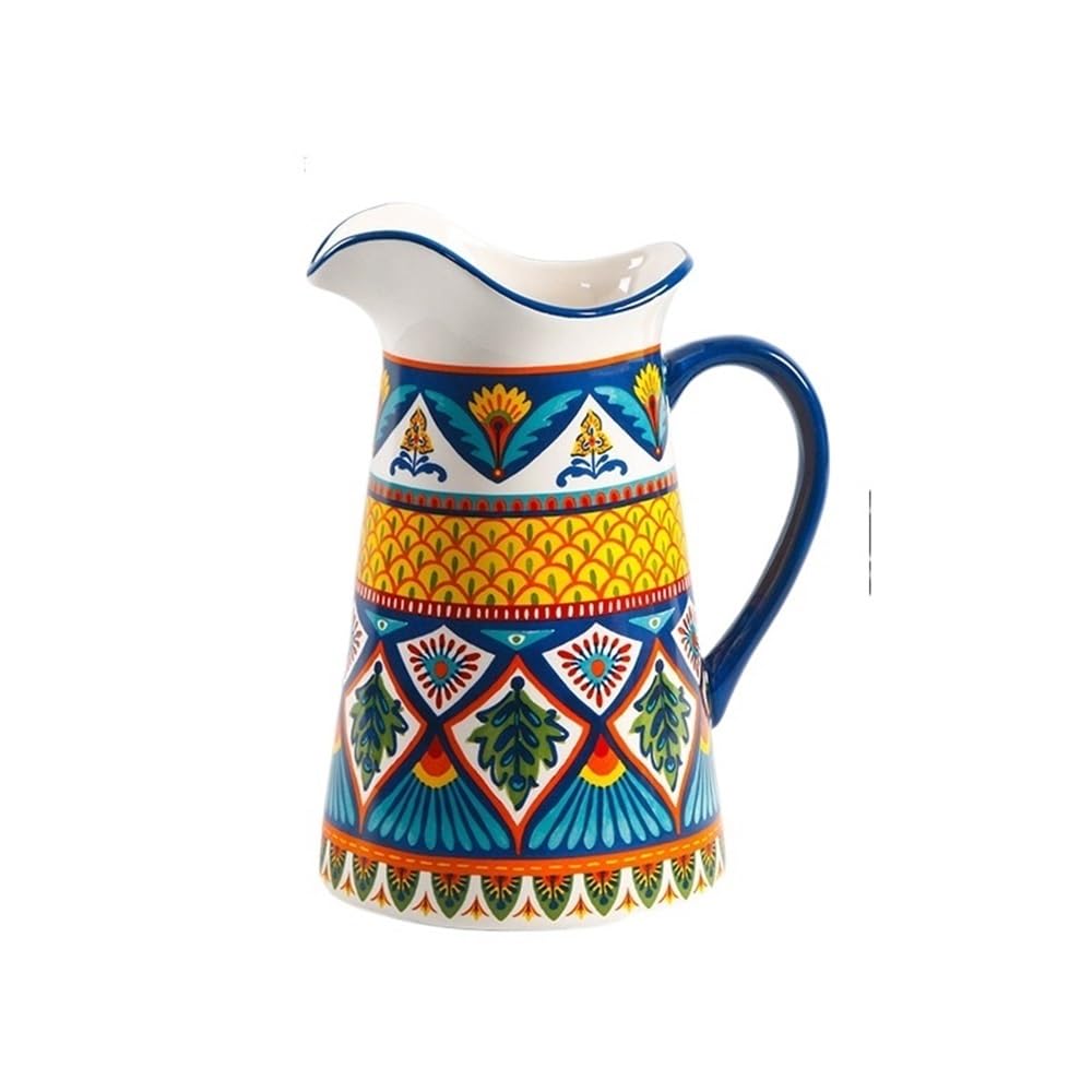 Karafka na wodę 2000 ml dzbanek na zimną wodę z uchwytem ceramiczny dzbanek na wodę do kawy, soku i domowego czajnika (wielokolorowy)