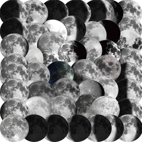 Moon Phase Stickers 50Pcs Lunar Phase Waterproof Vinyl Decals for