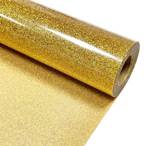 Image of Gold Glitter Heat Transfer Vinyl 12 inch x 8 ft HTV for Shirts, Glitter HTV for All Cutter Machine - Easy to Cut & Weed for Heat Vinyl Design