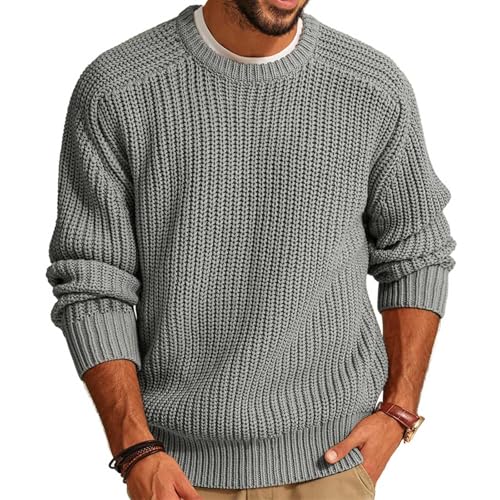 ZYXTIM Men's Cable Knit Sweater Chunky Textured Long Sleeve Warm Pullover Tops Loose Fit Casual Sweaters with Ribbing Edge2