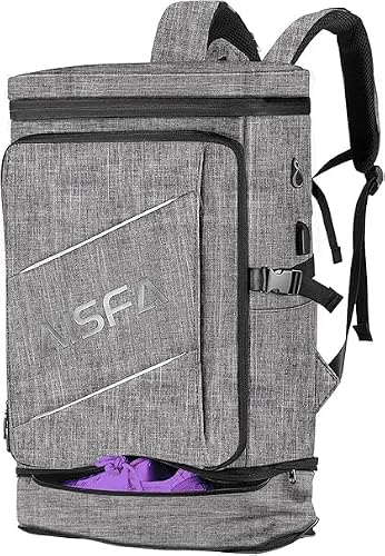 [AISFA] リュック メンズ 登山 リュックサック スクエア バックパック 大容量 防水 17インチ PC ビジネスリュック ラップトップバック USB充電ポート付き 30L アウトドア バッグ 旅行 通勤 靴/弁当収納 (グレー)