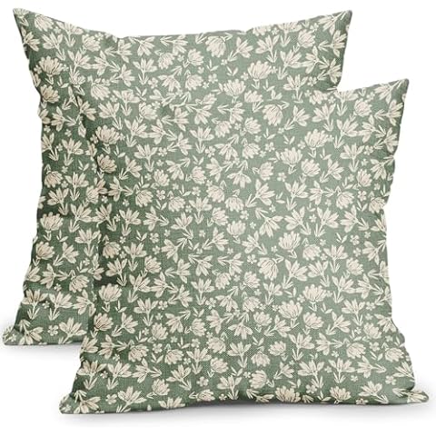 Sage Green and Cream Floral Pillow Covers Set Cover