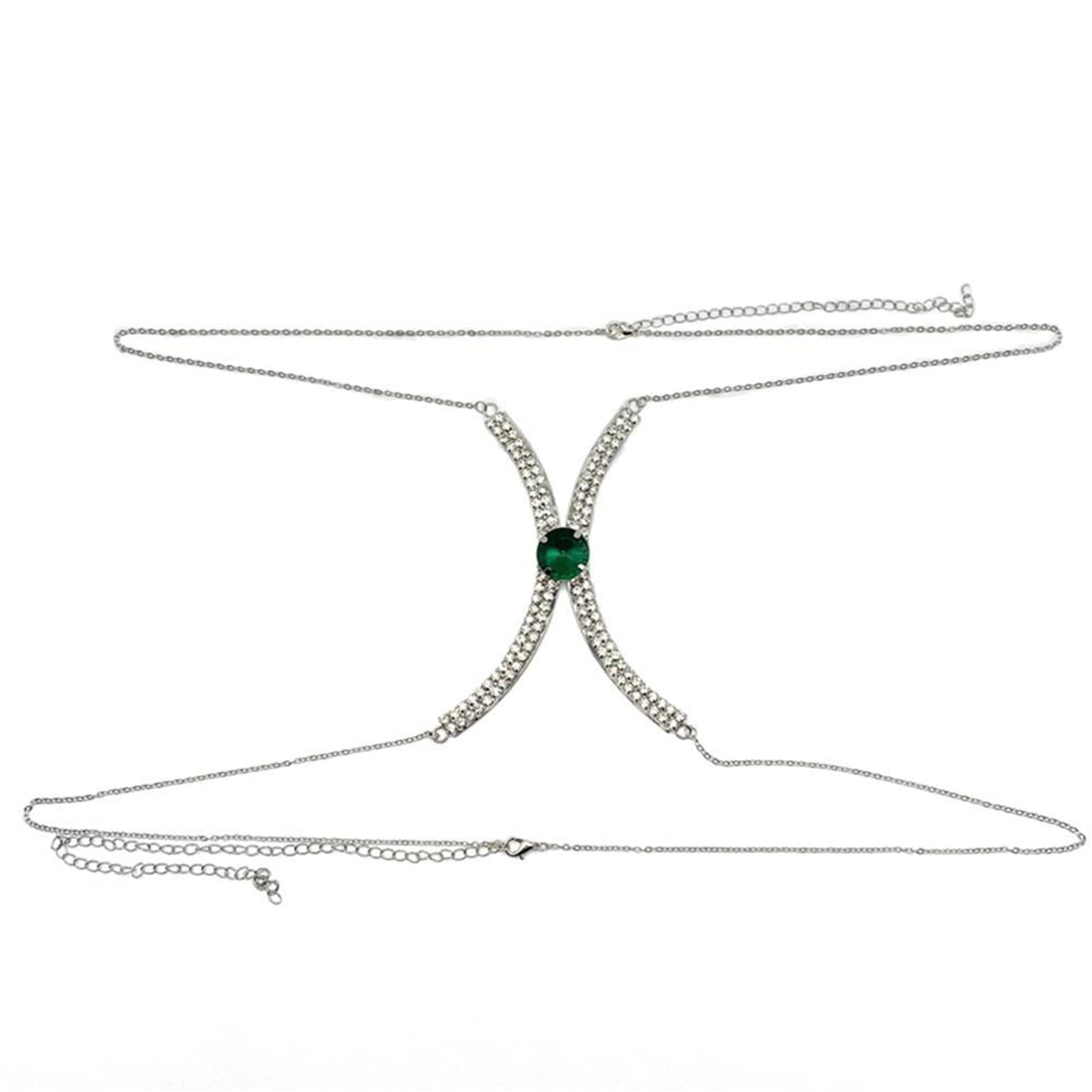 Cusmyre Rhinestone Green Chest Bracket Bra Chain Body Jewelry Bikini Crystal Body Chain Rhinestone Bra Underwear Chain Sexy Lingerie Chest Chain for Women