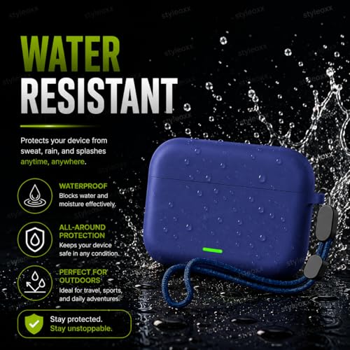 Image of Anvique Silicone Case Cover for Realme Buds T500 Pro, Shockproof Protective Earbuds Cover with Keychain Hook, Anti-Scratch Soft Silicone Skin, Full Body Protection Case (Blue Lanyard)