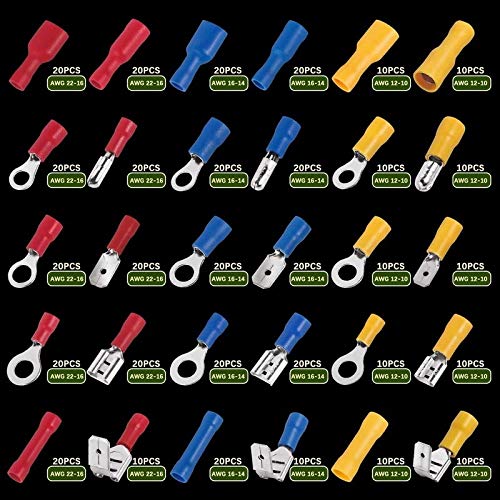 Davitu 480Pcs Mixed Insulated Electrical Wire Connectors Crimp Terminals Spade/Ring/Bullet/Piggy Back Crimping Terminal Assorted Kits