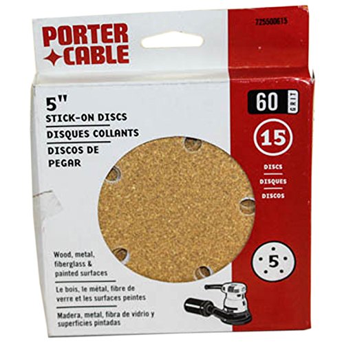 PORTER-CABLE 725500615 5-Inch 60 Grit Five-Hole Adhesive-Backed Sanding Discs (15-Pack)