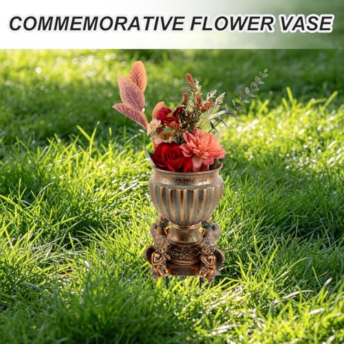 Vase de cimetière design minimaliste en résine et fer doré