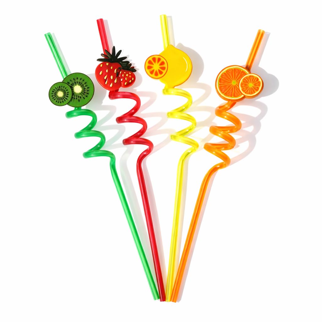 ODMART Curly Reusable Drinking Straws for Kids – Fun Fruit Design Smoothie Straws for Juice, Milk & Cold Drinks, Party Drinking Straws for Birthday Decorations (4 PCS)-image-24
