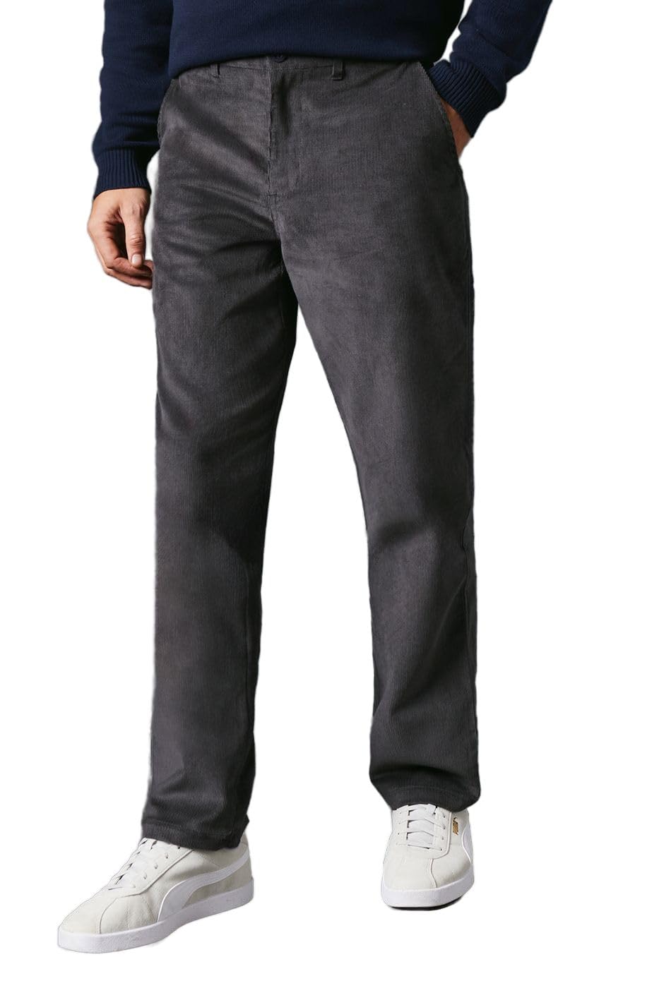 Maine Men's Dark Grey Premium Corduroy Chino Trousers, 40R,