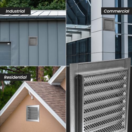 Image of Repa Market 12 x 12 Inch (Vent Opening Size) Heavy-Duty Galvanized Steel Gable Vent - Air Vent Covers with Mesh Screen - Cold Air Intake, Register Vent Cover for HVAC - Outdoor Air Return Grille