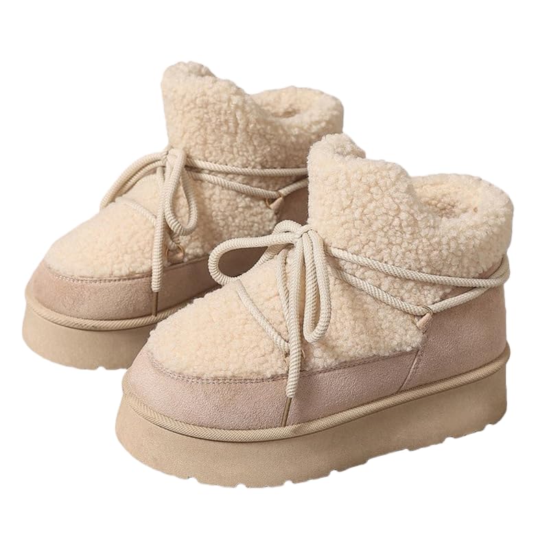 Chic Winter Womens Snow Boots - Warm Lace-Up Mid-Calf with Thick Sole for Casual Wear Outdoor Shoes