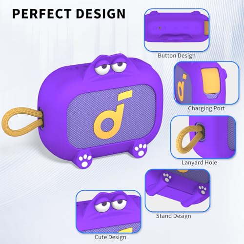 Image of for Anker Soundcore Select 4 Go Speaker Cartoon Cute Silicone Case Cover, Anti Scratch Shockproof Protective Skin Cover Compatible with Soundcore Select 4 Go Bluetooth Shower Speaker (Purple)