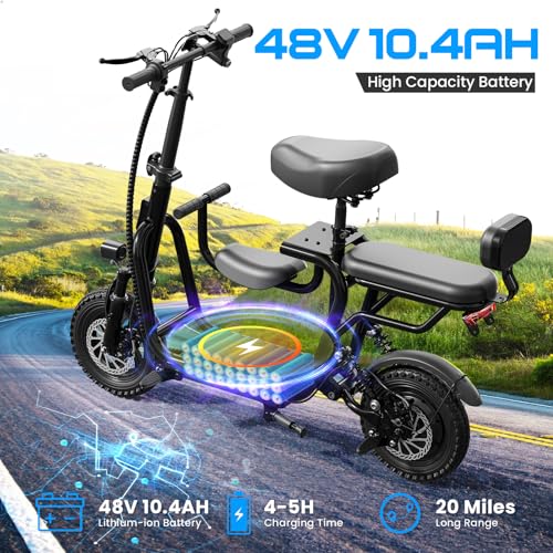 Electric Scooter with Seat for Adult, 36V/48V Electric Scooter with 350W/500W Motor 500W/750W Peak Power, 20 Mile Range, 17.4mph/18.75mph, e Scooters with Adjustable Seat