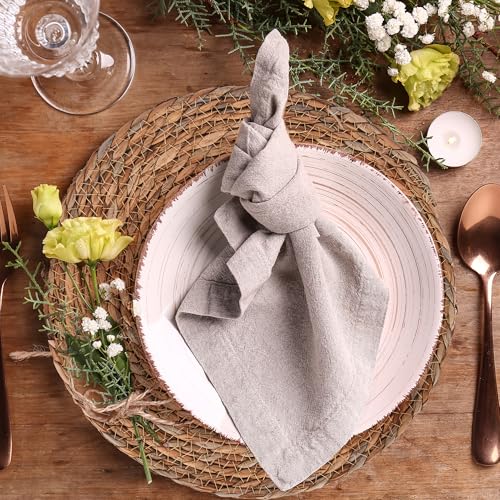 Image of Defined Deco Woven Placemats Set of 6,12 inch Round Rattan Placemats,Natural Hand-Woven Water Hyacinth Placemats,Farmhouse Weave Place Mats,Rustic Braided Wicker Table Mats for Dining Table,Home,Wedding.