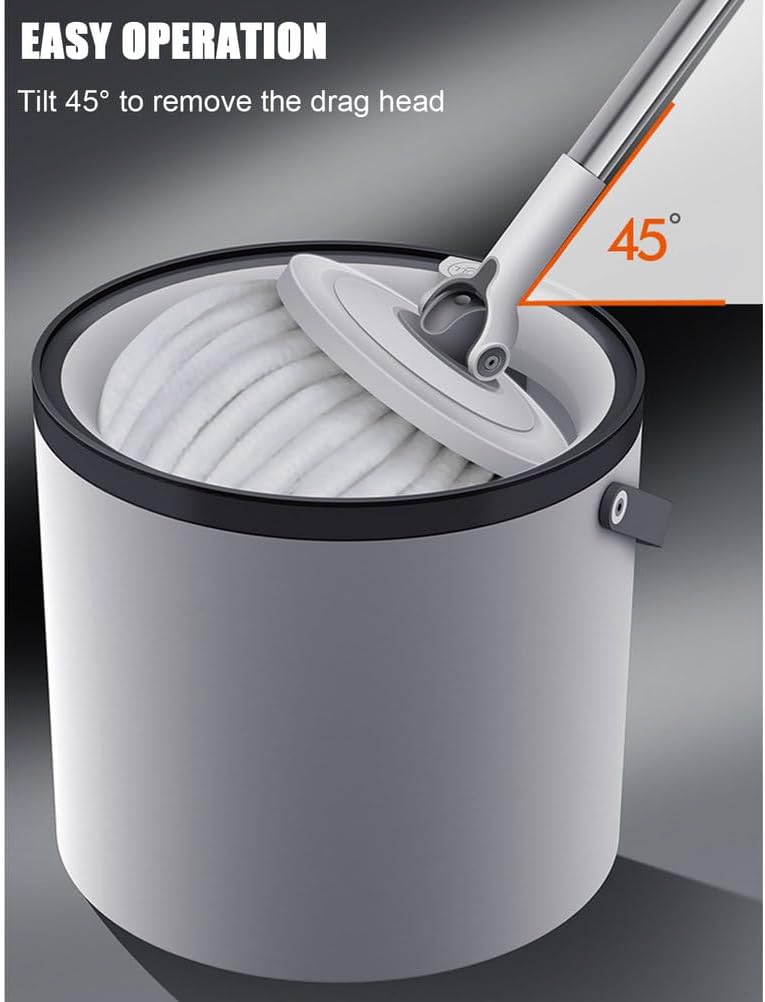 Spin Mop Bucket with Wringer System - Self Cleaning Dry Wet Spin Mop with 5 Replacement Head Refill for Hardwood, Wood, Laminate, Tile, Ideal for Pet Owners