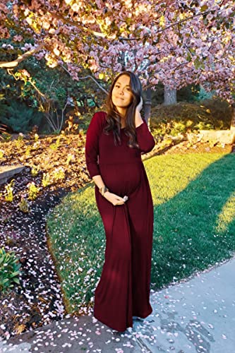 Image of WNEEDU Women's 3 /4 Sleeve Casual Loose Long Maxi Dresses with Pocket