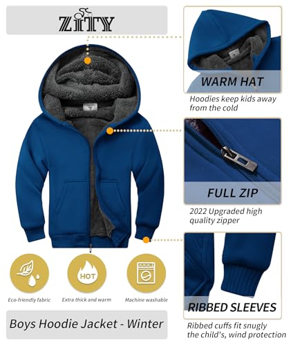 Image of ZITY Boys Zip Up Hoodie Fleece Jacket Kids Sherpa Lined Sweatshirts Outerwear Unisex Warm Winter Coat 6-15 Years Old