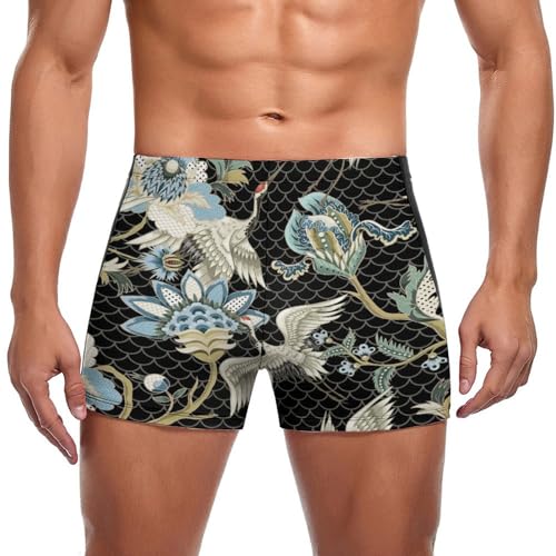 Short de bain homme confortable et boxer de natation stretch Oiseau Fleuri pour le sport