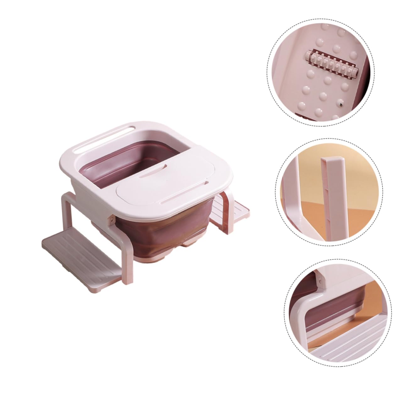 Cubo para Baño de Pies Plegable Grande Rodillos PP Rosa | Cubo para Remojar Pies, Baño de Pies Masaje Automático, Fácil de Guardar, para Familia y Viajes