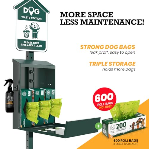 Image of ALAGPRO Dog Waste Station Outdoor Pet Waste Station with Hand Sanitizer Bottle, Commercial Dog Poop Station with Free 600 Roll Waste Bags & 50 Can Liners for Backyard, Park & HOA's