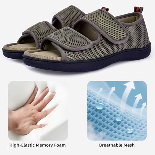 Image of WALKFUN Men's Slippers with Arch Support, Adjustable Open Toe Shoes for Men, Diabetic Sandals with Memory Foam for Plantar Fasciitis