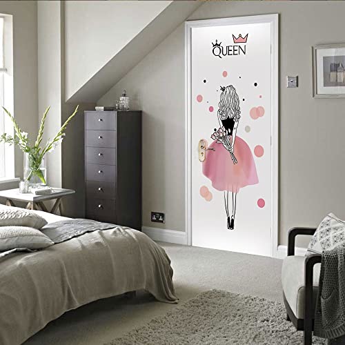 vinilo puertas adhesivo 85x215cm(33.46 inches * 84.64 inches)Niña flor Impermeable Extraíble Bricolaje Pintura Mural Murales Autoadhesivos Papel Tapiz Para Puertas Interiores Puerta Del Dormitorio Dec