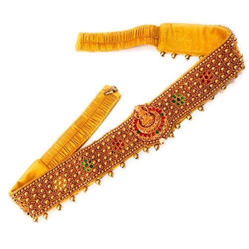 Adyashree Emporium Traditional Laxmi Design Cloth Saree Waist Belt Stretchable Embroidery Kamarpatta Golden colour Kamarband for Women Temple Jewellery