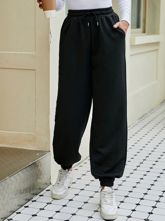 Image of Jogger for Women Solid Cotton French Terry Jogger Design Trendy new fashionabal Style Trackpant Lower Cargo Trouser