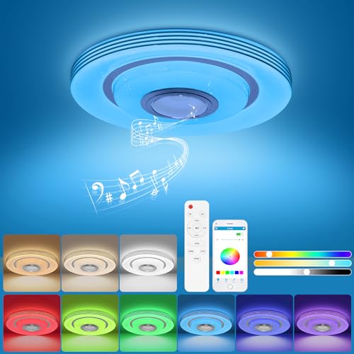 OTREN Plafon Led Techo Regulable, 36W RGB Lámpara de Techo con Altavoz Bluetooth, 3600LM Luz LED Moderno con Control Remoto y Control de Aplicaciones para Sala de Estar Cocina Dormitorio, Ø30CM