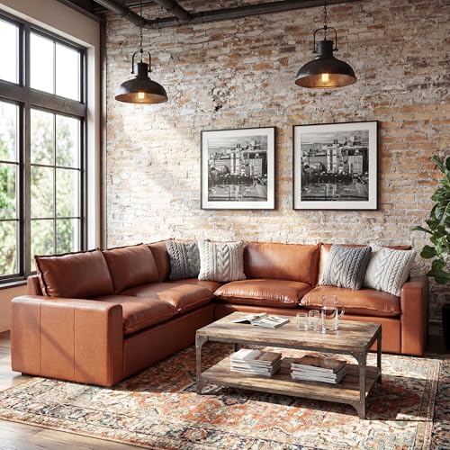 Image of Merax 101.5 inch L Shaped Sectional Leather Couch with Wide Armrests & Deep Seats, Oversized 5-Seater Modern Brown Faux Leather Sofa with Removable Cushion Back for Living Room or Corner Space