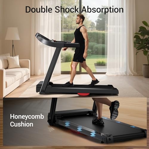 Image of Folding Treadmill with Dual Cushion System, Cup & Phone Holder, 265 lbs Capacity for Home Office