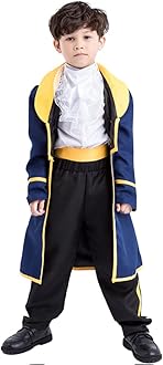 Boys Beauty and The Beast Costume, Beast Outfit for Boys Prince Charming Shirt Jacket Pants Full Set with Headgear Halloween Cosplay Birthday Carnival Toddlers Kids King Dress Up Outfit