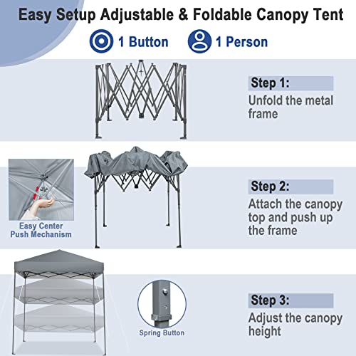 Image of Tangkula 6.6x6.6 Ft Pop Up Canopy, 1 Person Instant Setup Canopy Tent with Center Lock, UPF 50+ Sun Protection, 8 Stakes, 4 Ropes, Portable Outdoor Canopy with Carrying Bag
