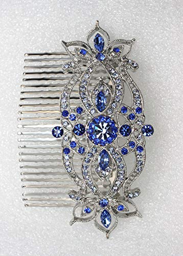 Peine floral grande azul elegante miniatura 3