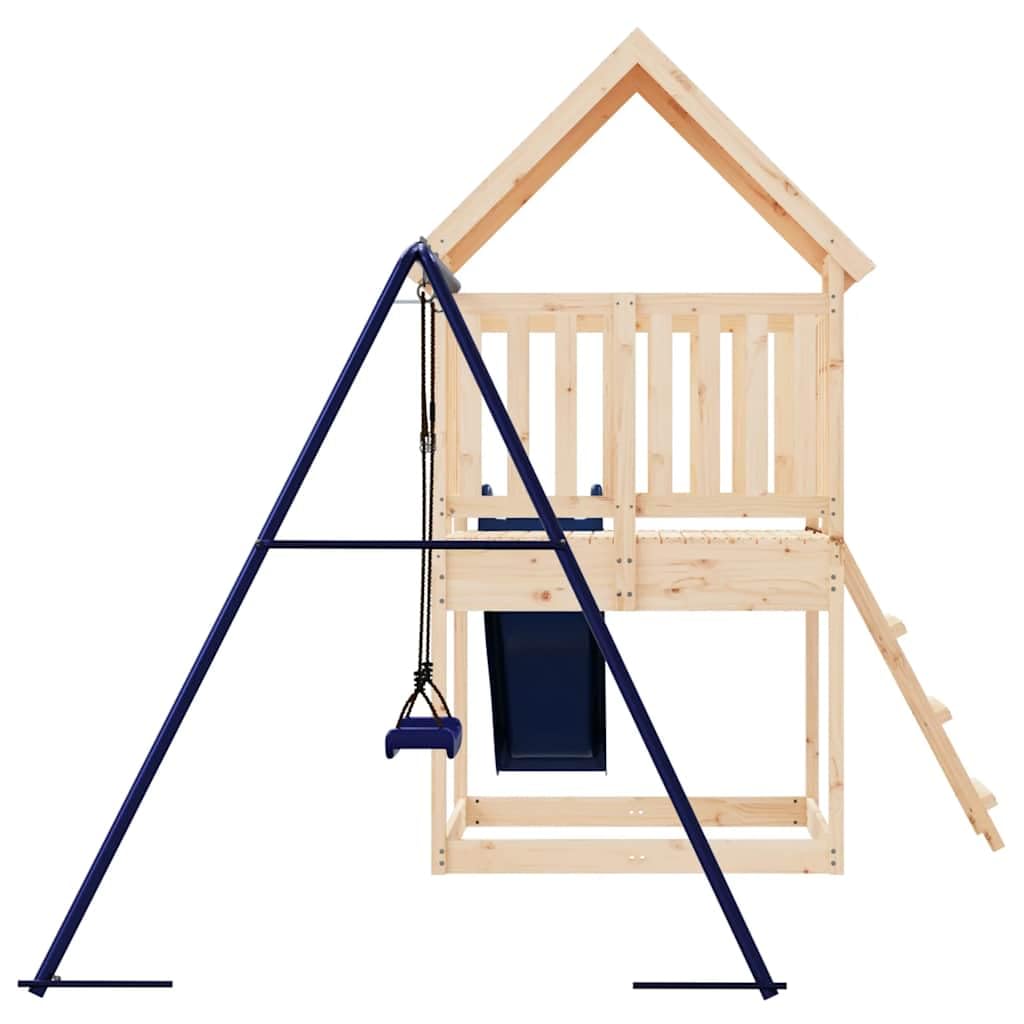 Spielturm Massivholz Kiefer mit Wellenrutsche und Einzelschaukel, 90 cm Plattform, Garten Spielhaus für Kinder, Klettergerüst und Sandkasten