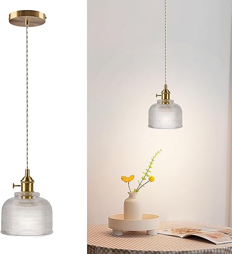 Miniatura 10 de Lámpara colgante de cristal de 5.7 pulgadas, mini luces colgantes de latón vintage con interruptor, lámpara colgante de granja para cocina, isla,